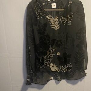 CAbi Black and Cream Floral Top